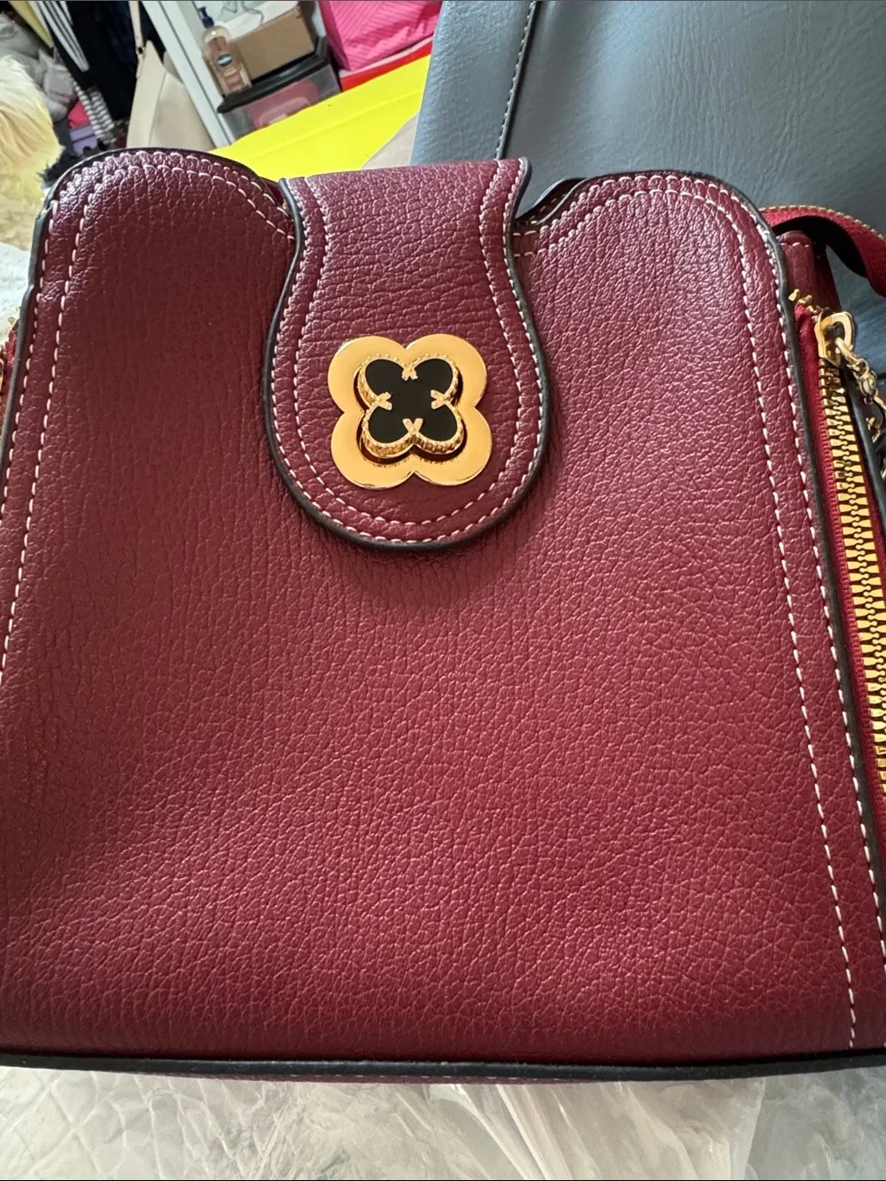 Classic Red Leather Crossbody Bag with Gold Accents